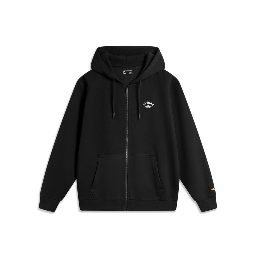 Li-Ning Спортивная куртка свободного кроя с капюшоном и застежкой-молнией, с длинным рукавом, мужские куртки, черный цвет AWDU605-4