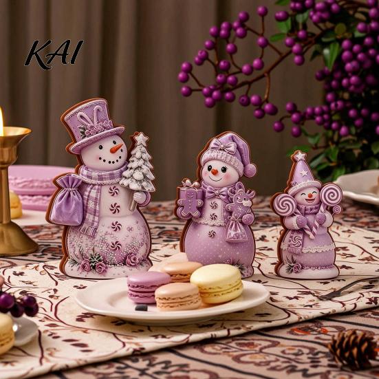 Christmas Window Display 3PCS Snowman Wooden Ornaments, Decorative Cute Festive Figures, Rustic Holiday Ornaments High-definition Printing Crafts for