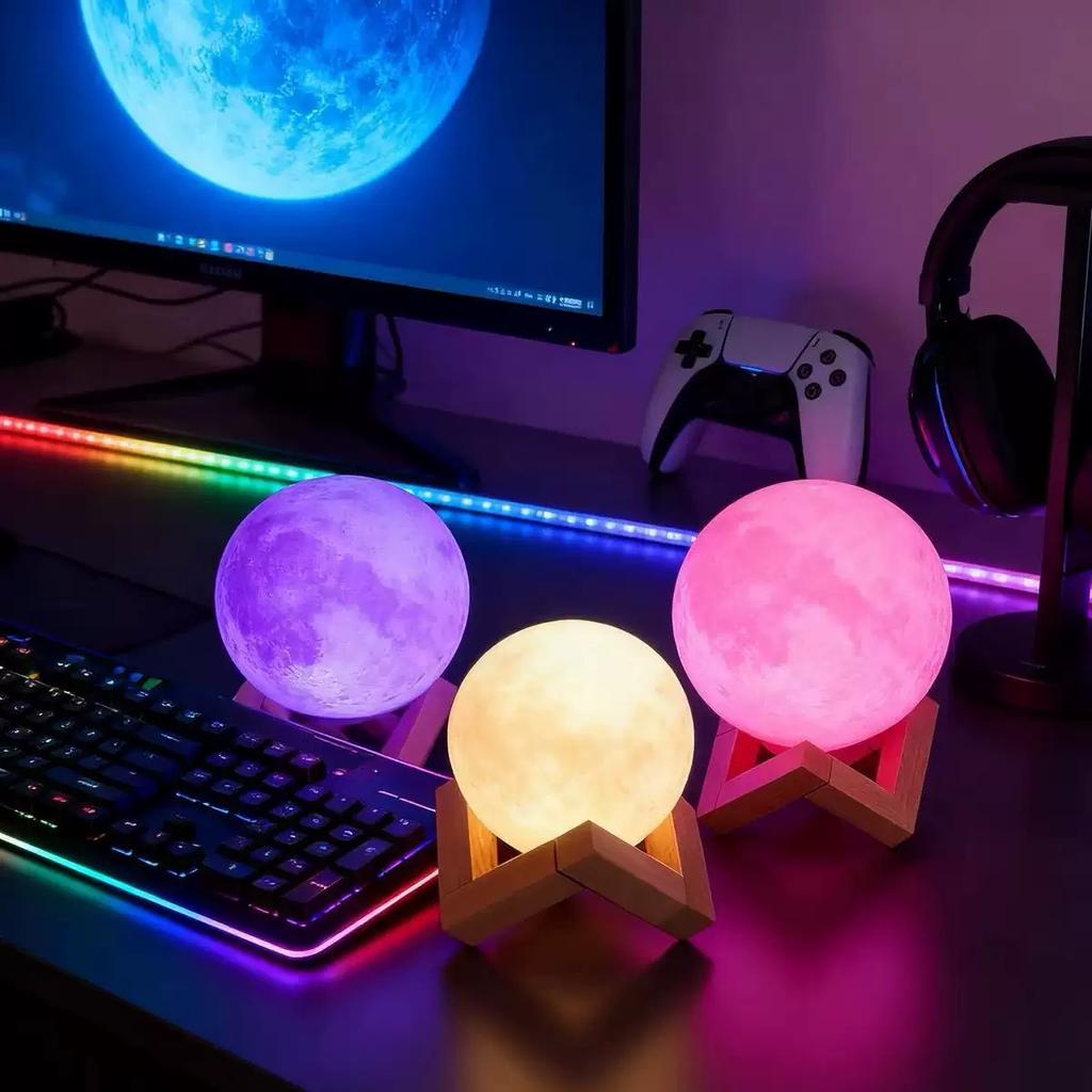 12cm 7 Colors Changing Moon Lamp Wireless Night Lamp Table Lamps Romantic Button Battery Powered Indoors Lighting