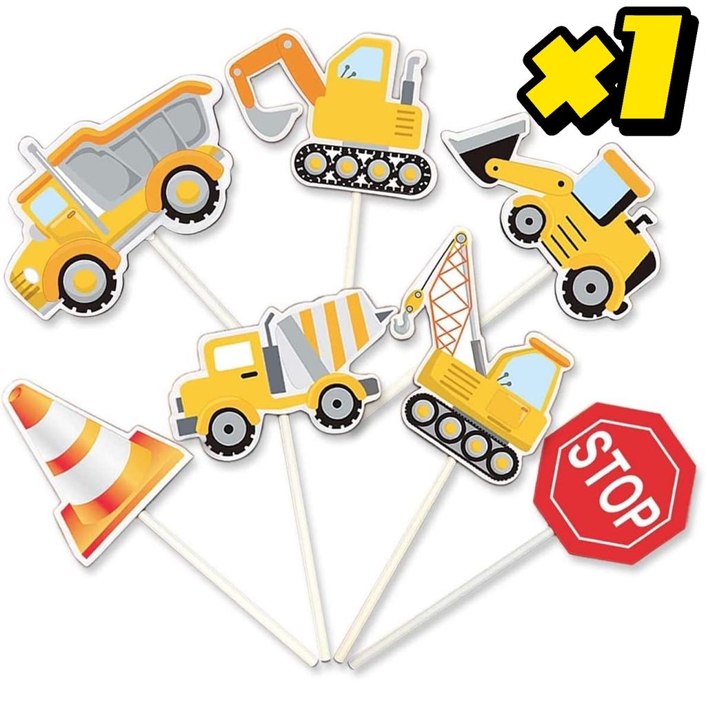 Construction Cupcake Toppers Picks Dump Truck Excavator Tractor Cake Toppers for Kids Birthday Baby Shower Party Decorations