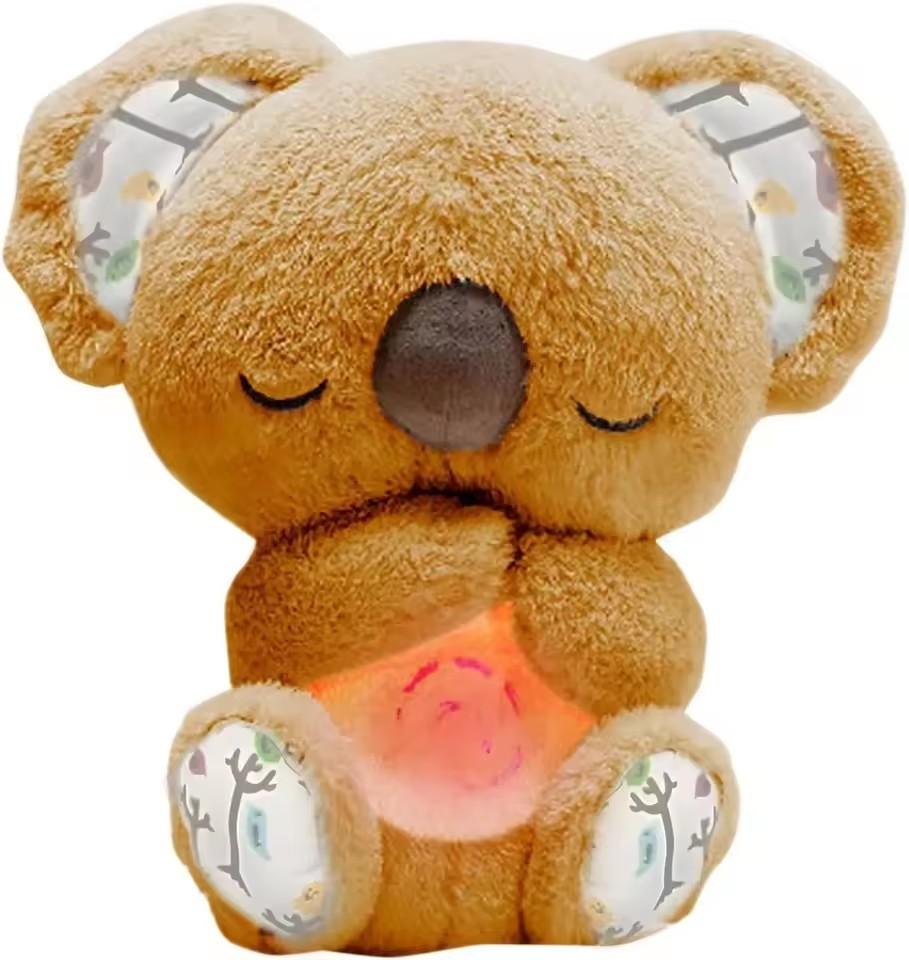 *Cuddly Koala Plush Sleep Aid With Soft Glow Night Light Calming Music And Simulated Breathing Comforting Bedtime Comfort Toys~