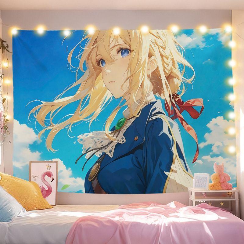 Violet Eternal Garden Cartoon Tapestry Soft Aesthetic Wall Hanging Anime Background Fabric for Bedroom Dorm Home Decor