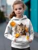 Kids Hoodies 3D Print Cartoon Cat Orange Motifs Streetwear Boys Girls Sweatshirts Oversized Hoodie Kawaii Pullovers Tracksuits
