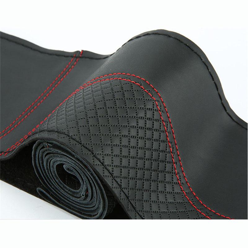 Genuine Leather Braid Steering Wheel Cover 15 Inch Embossing Hand Stitch Car Steering Wheel Interior Accessories