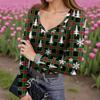 Women's Winter Slim-Fit Base Layer T-Shirt Fashionable Christmas Print V-Neck Pullover Long-Sleeved Top