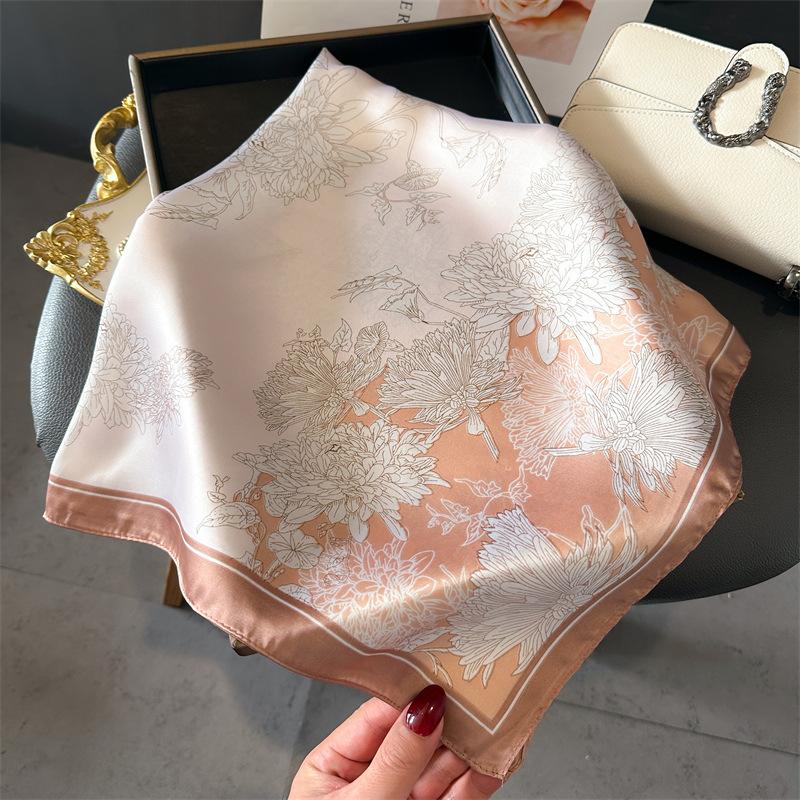 Imitation Silk Print Square Scarf For Women, Bandanna Spring/Summer Luxury Neckerchief ,Hair Headband For Dressing Up Your Look
