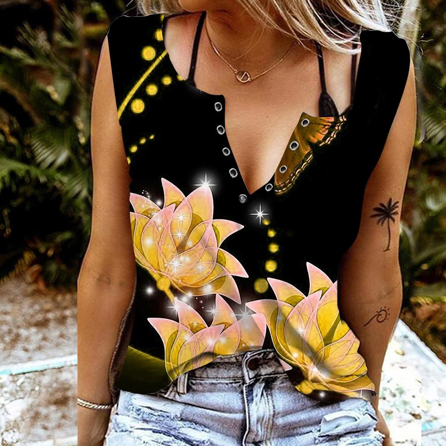 Женские майки, сексуальные летние топы без рукавов с v-образным вырезом, жилет с 3D цветочным принтом, крутые легкие топы