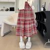 Юбка шерстяная с высокой талией, женская клетчатая юбка с оборками и строчкой, юбка-трапеция, осенне-зимняя шерстяная юбка на каждый день