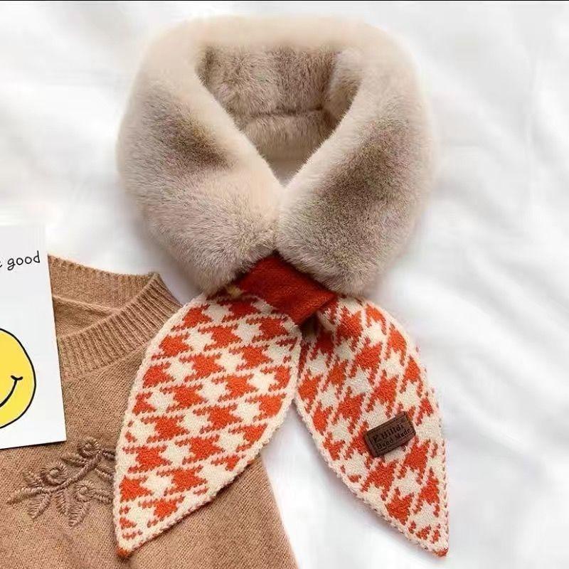 "High Quality" Warm Wool Cross Fashion Wool Stitching Scarf Joker Female Imitation Rex Rabbit Plush Scarf