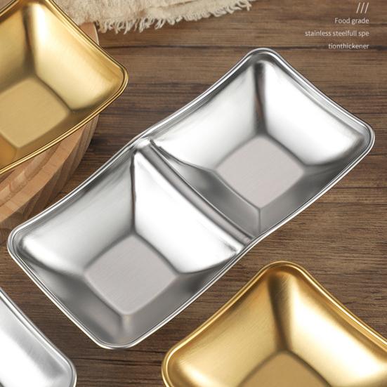 1/2/3 Grids Stainless Steel Seasoning Dish Korean Metal Barbecue Sauce Dipping Dish Plate BBQ Restaurant Kitchen Tableware