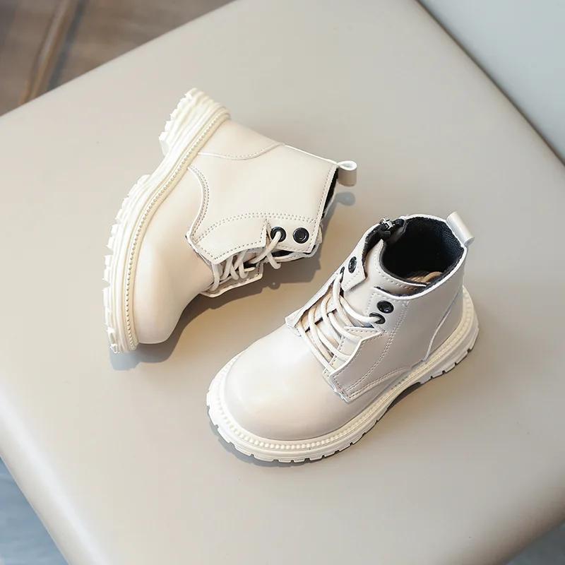 Детские ботильоны, модные универсальные мотоциклетные ботинки для мальчиков и девочек, однотонные, 2024, новые детские короткие ботинки из искусственной кожи, толстая подошва