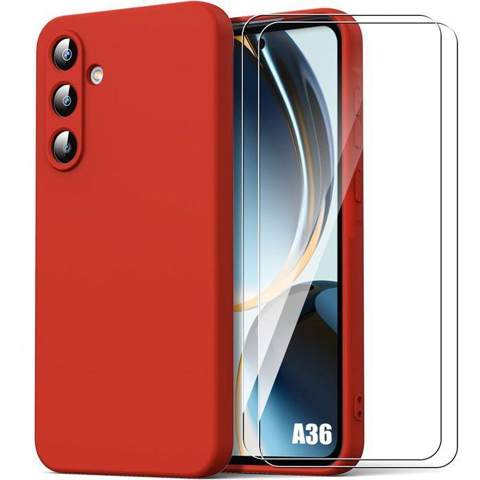 Чехол для Samsung Galaxy A36 5G - Жидкий силикон Красный + 2 Закаленных стекла - BOOLING®