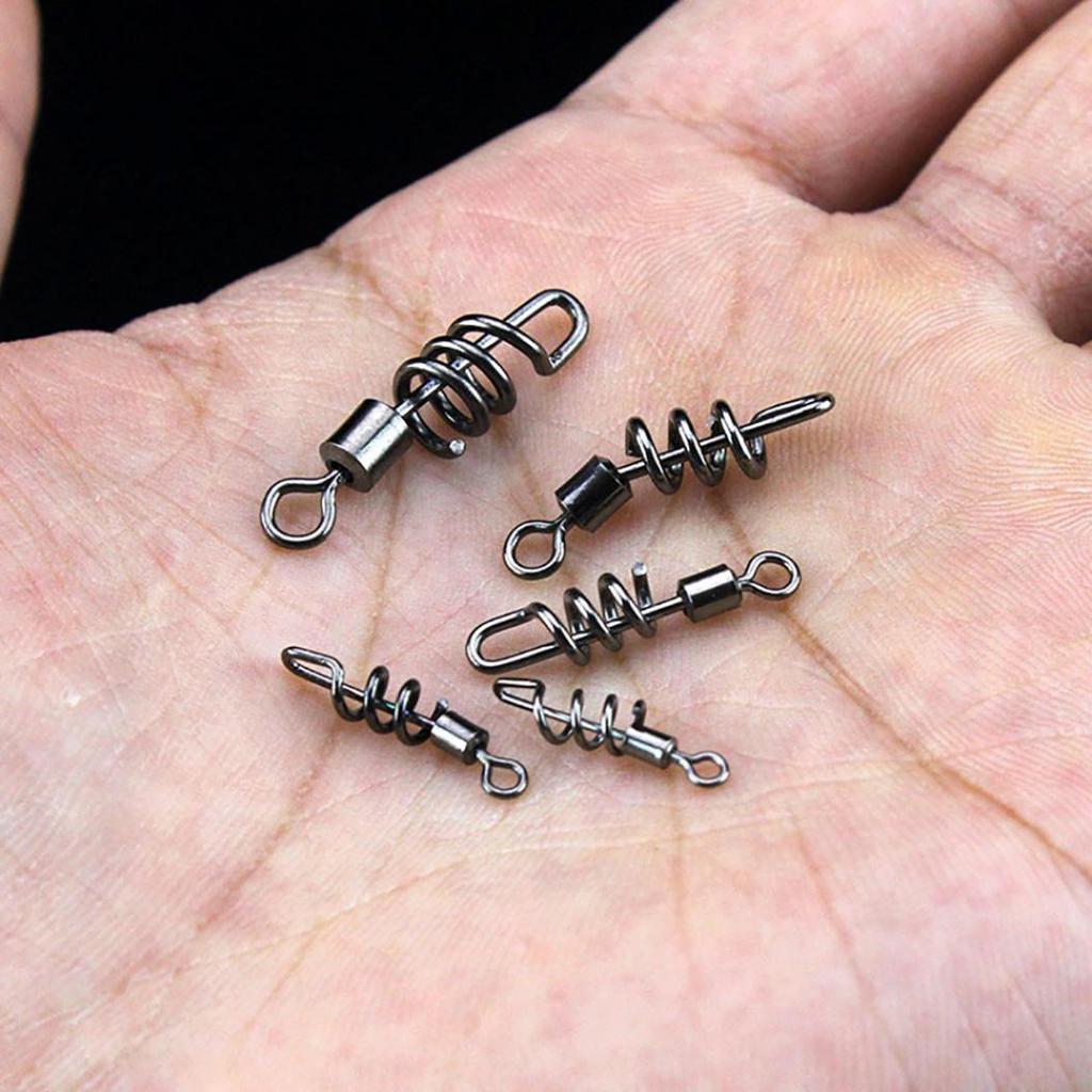 10Pcs Fishing Hooks Snap Swirl Connectors Rolling Rings Wire Leader Swivels