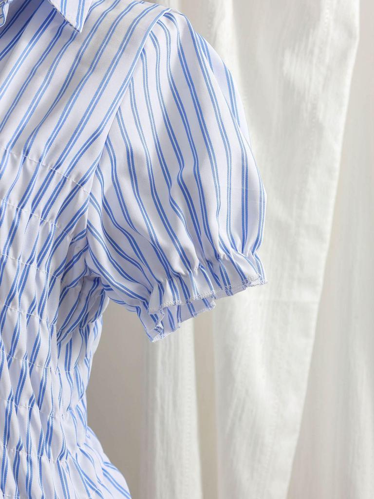 Летняя ретро рубашка в клетку Color Block с лацканами 2025 - Приталенная, с коротким рукавом