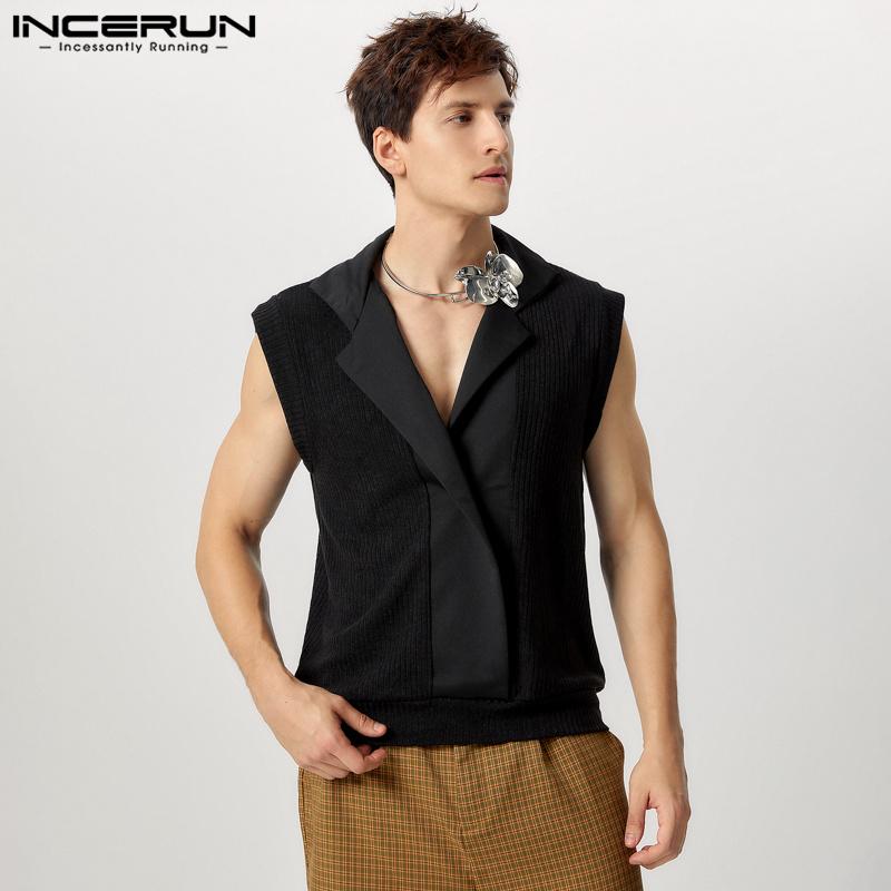 INCERUN Мужские летние повседневные майки без рукавов в стиле пэчворк