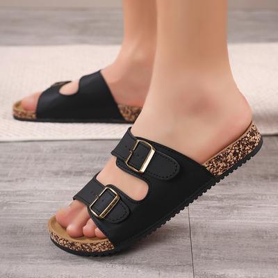 Пробковые шлепанцы мужские и женские двойные с двойной пряжкой двухсловные шлепанцы толстоподошвенные нескользящие для улицы пляжные сандалии