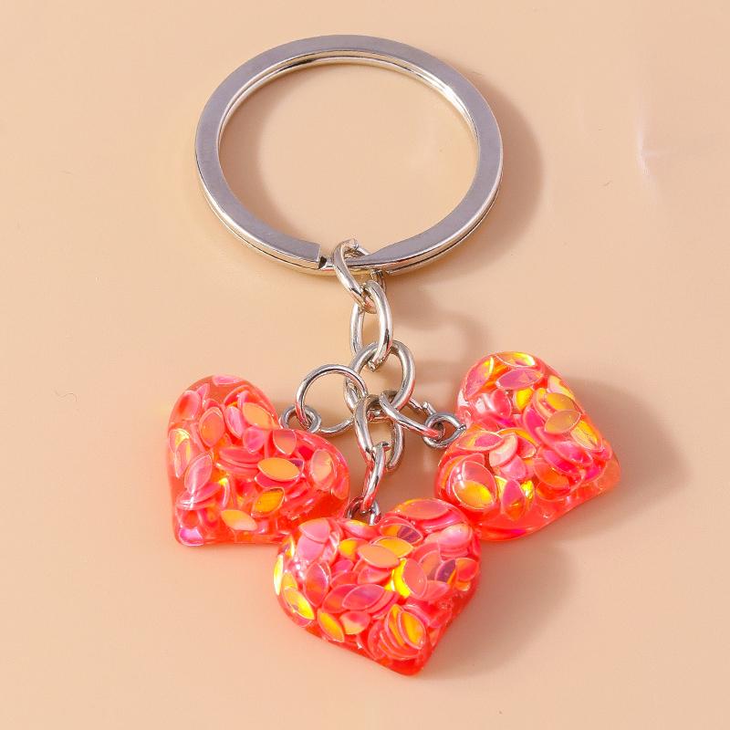 Cute Resin Glitter Love Heart Key Chain Bell Key Rings for Women Girls Handbag Pendants DIY Handmade Jewelry Gifts