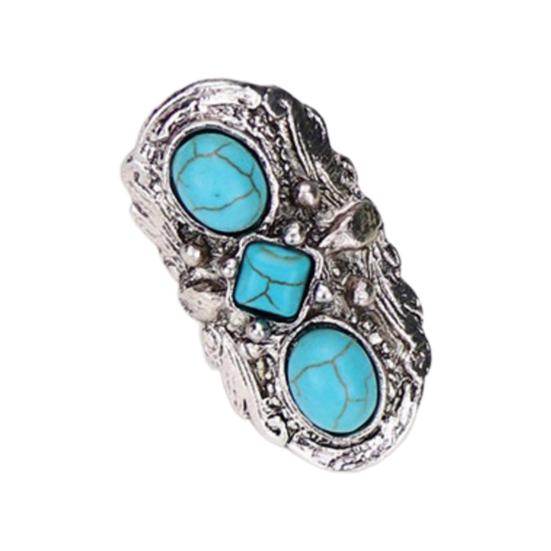 Каменные кольца Богемный стиль Регулируемое кольцо из зеленого камня с резным цветком и овальным отверстием