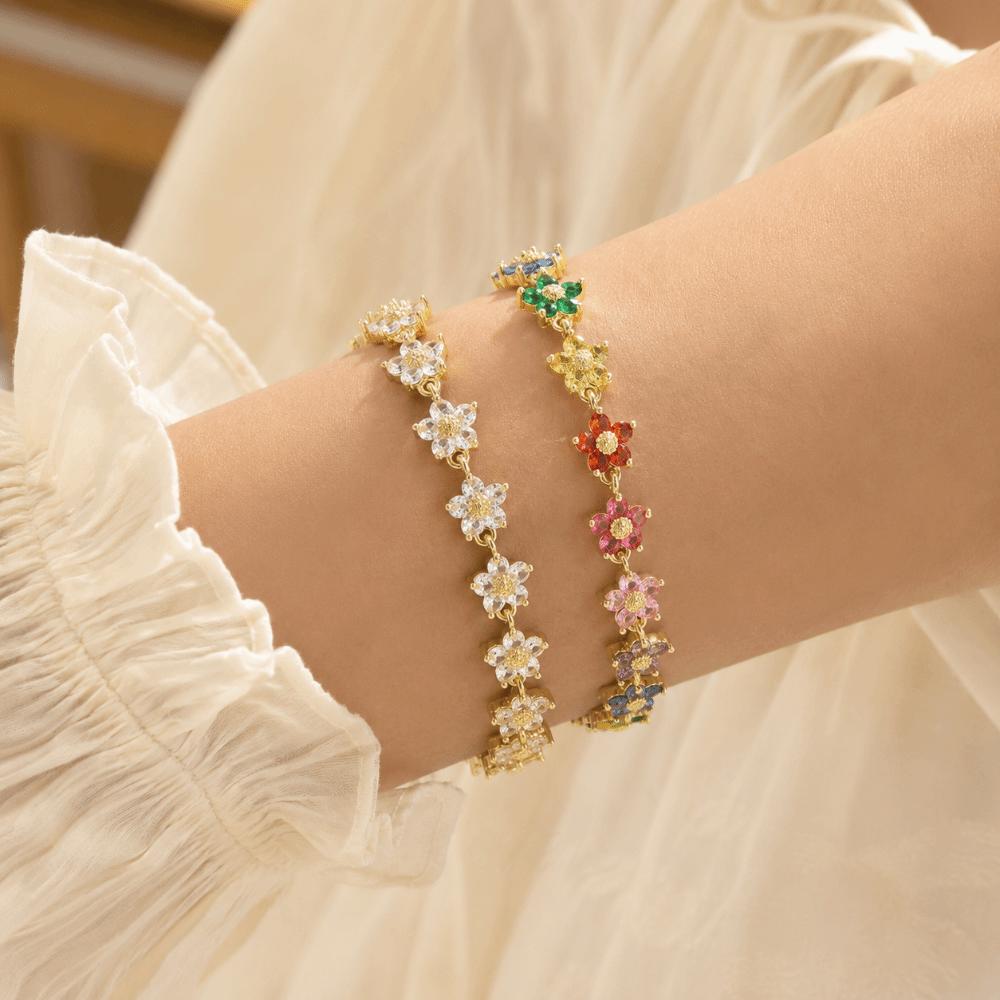 Sparkling Flower Bracelet Light Luxury Dopamine Wrist Jewelry Colorful Zircon Bangle Holiday Party