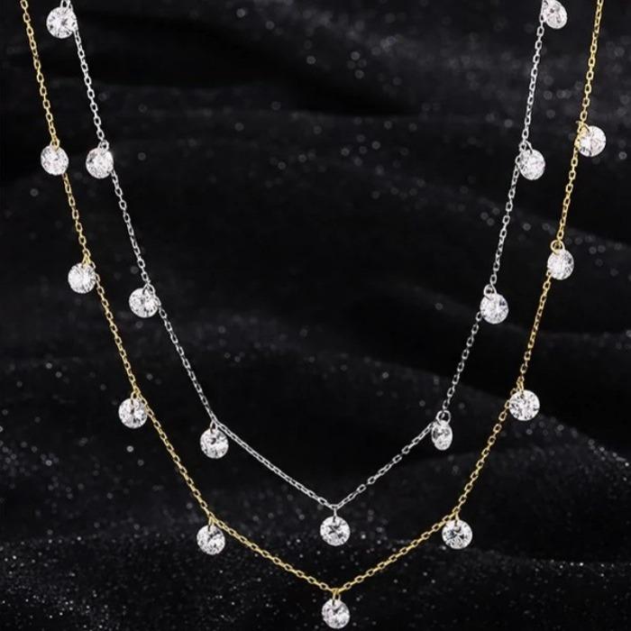 S925 Starry Zircon Water Drop Necklace For Women, Fashionable And Simple, New Minimalist Style, Short Clavicle Chain