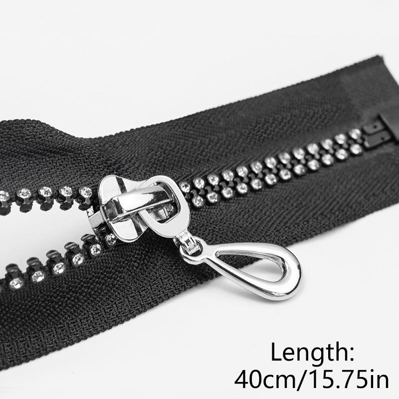 1 шт., черный горный хрусталь, 5 #, открытая смоляная молния, 40/50/60/70 см, роскошная куртка с бриллиантами, блестящее пальто