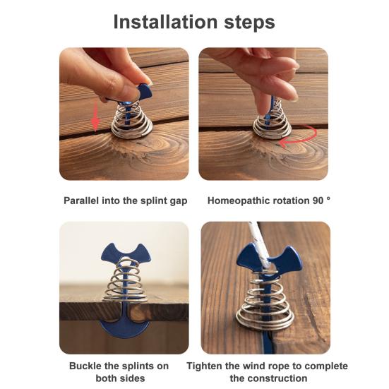 Deck-Anchor Pegs with Carabiners Windproof Tent Rope Tensioner Aluminum Deck Tie Down Spring Tent Stakes Outdoor Camping Fishbone Tent Pegs