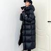 Stylish Black Long Cotton Jacket for Couples Women Winter Over-Knee Loose Fit Coat
