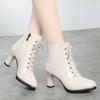 Women Victorian Ankle Boots British Style Thick Heel Shoes Fashion Lace Up Autumn And Winter Keep Warm Pointed Tip For Office