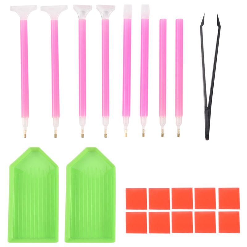 A58Z 21Pcs Diamond Painting Cross Stitch Tool Kit Tray Sticky Pen Tweezers DIY Craft