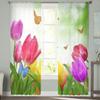 Тюльпан с бабочкой, прозрачные шторы, вуаль для спальни, занавеска для гостиной, окна, прозрачные шторы для кухни, тюлевые шторы