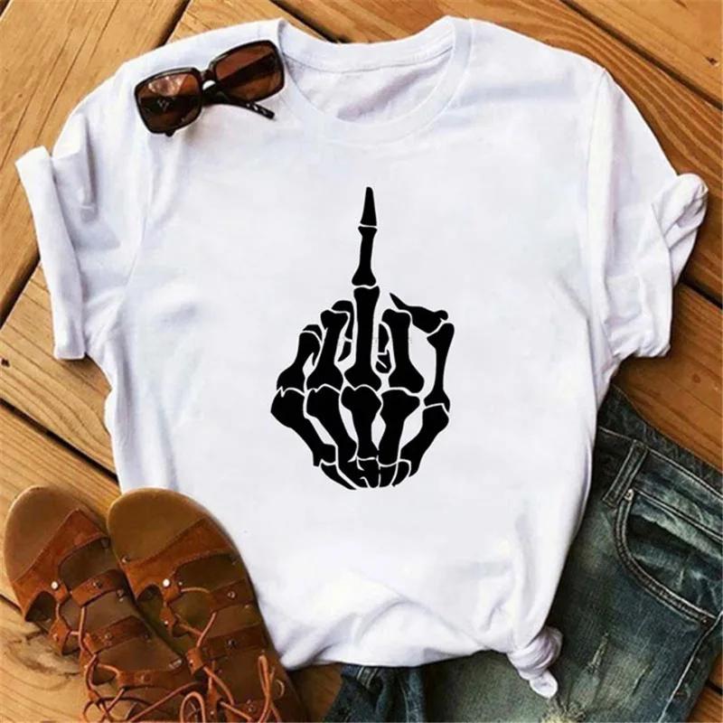 Middle Finger Print T Shirt Women Short Sleeve O Neck Loose Tshirt Summer Women Causal Tee Shirt Tops Camisetas Mujer