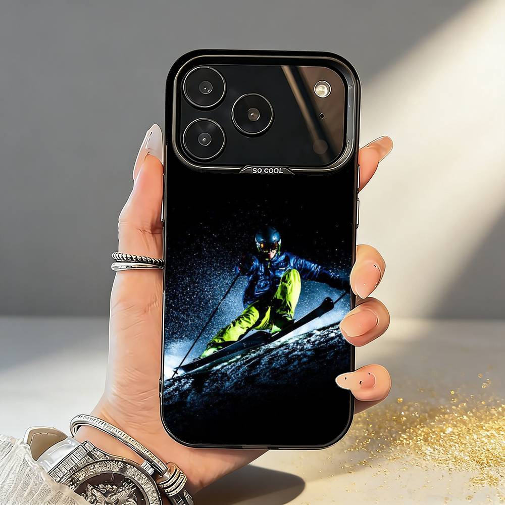 S-Лыжи S-Снег Сноуборд Лыжи Чехол для телефона iPhone17 16 15 14 13 12 Pro Max Серый Черный Матовый Лазерный Металлик Аврора Funda