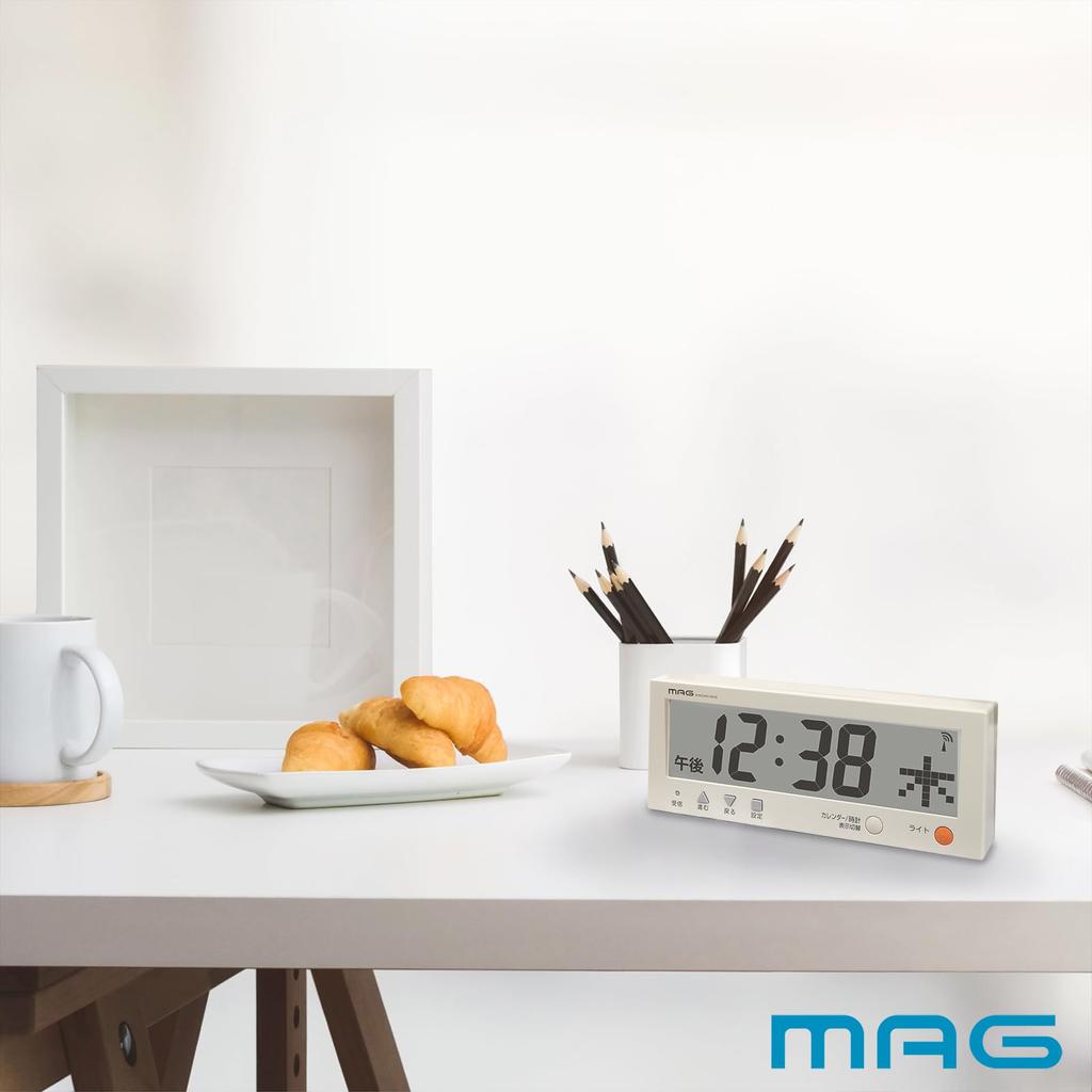 MAG Цифровой календарь, Простые настенные/настольные часы для пожилых людей, Радиоуправляемые, Переключение отображения времени, Рокуё (Японская система календаря), Светлый Бей