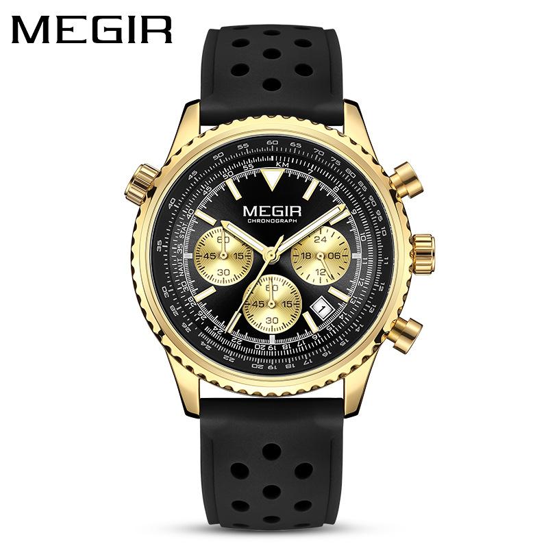MEGIR 2236 Men Quartz Watch Fashion Sports Multifunctional Chronograph Calendar Luminous Silicone Strap Watches for Male