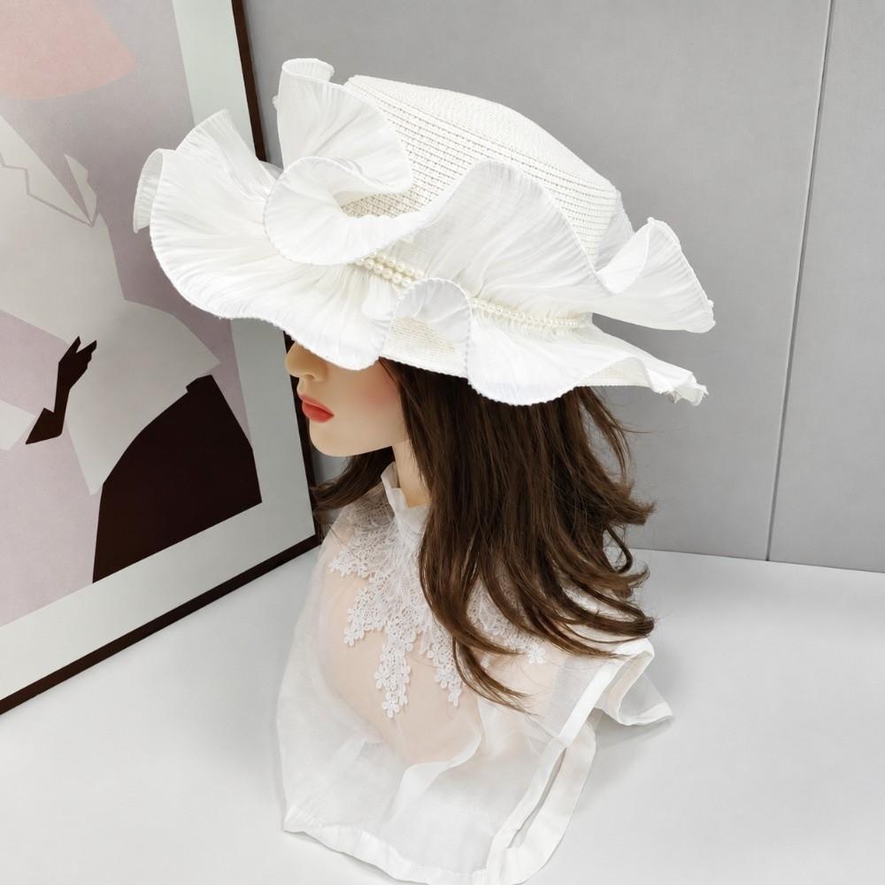 Pearl Decoration Panama Hat Elegant Paper Grass Hat Fashion Ladies Hat for Women