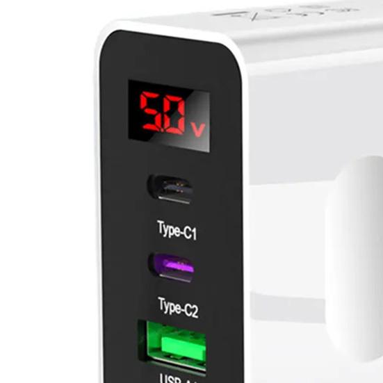 Зарядный адаптер для телефона Type-C USB 4 порта Быстрая зарядка 45 Вт Высокая мощность с цифровым дисплеем Зарядная головка с вилкой US для iPhone для Huawei