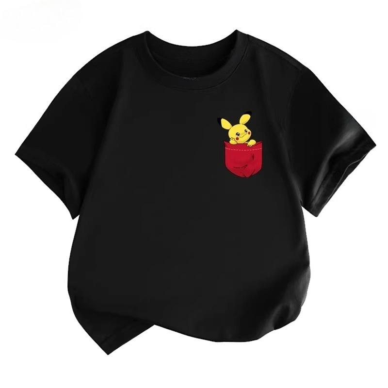 Potdemiel Summer New Pikachu Kids' 100% Cotton T-Shirt, Comfortable and Breathable, Suitable for Boys and Girls