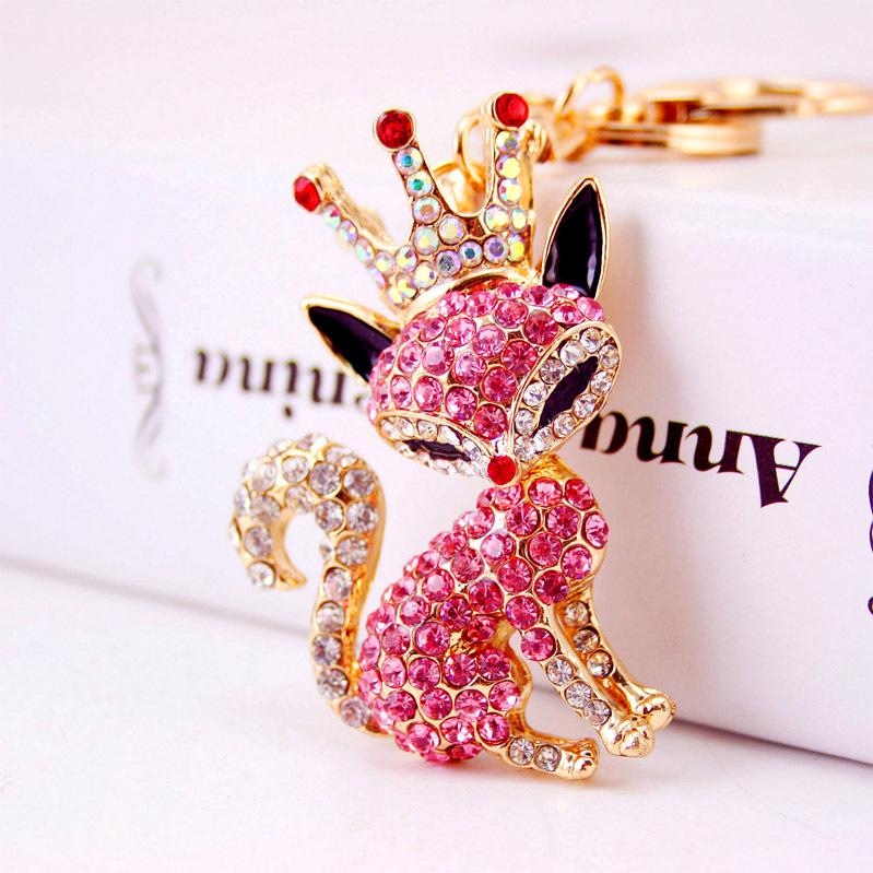 "Adorable Crystal Fox Crown Keychain - Women's Bag Accessory & Small Gift 837"