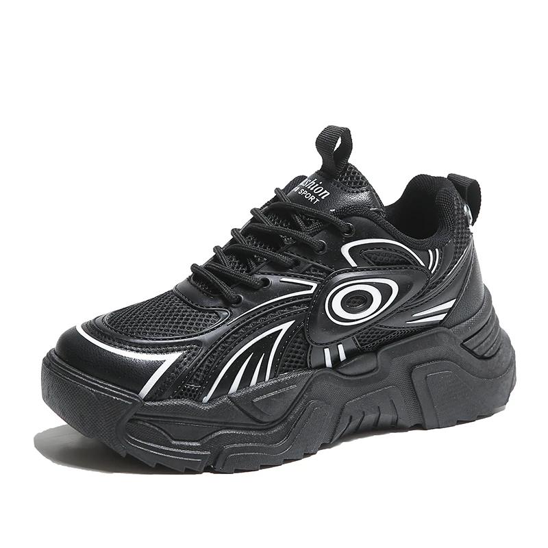 Мода 2024 года. Новые туфли для пап с круглым носком и толстой подошвой из сетки, дышащие и увеличивающие рост. Удобная женская спортивная обувь. Модная обувь.