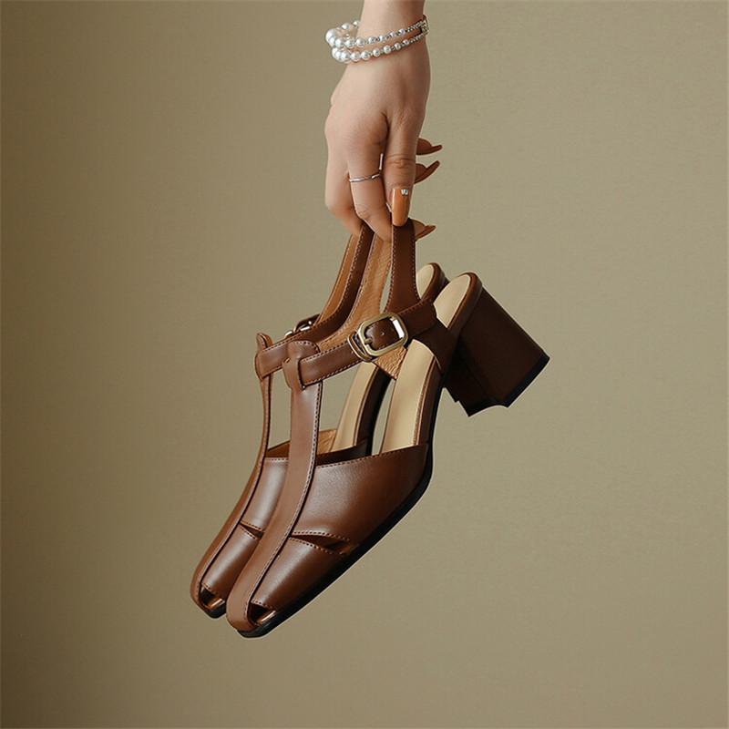 Модные летние сандалии из спилковой кожи с квадратным носком и массивным каблуком для женщин, туфли на высоком каблуке Мэри Джейн с Т-образной пряжкой, женская обувь