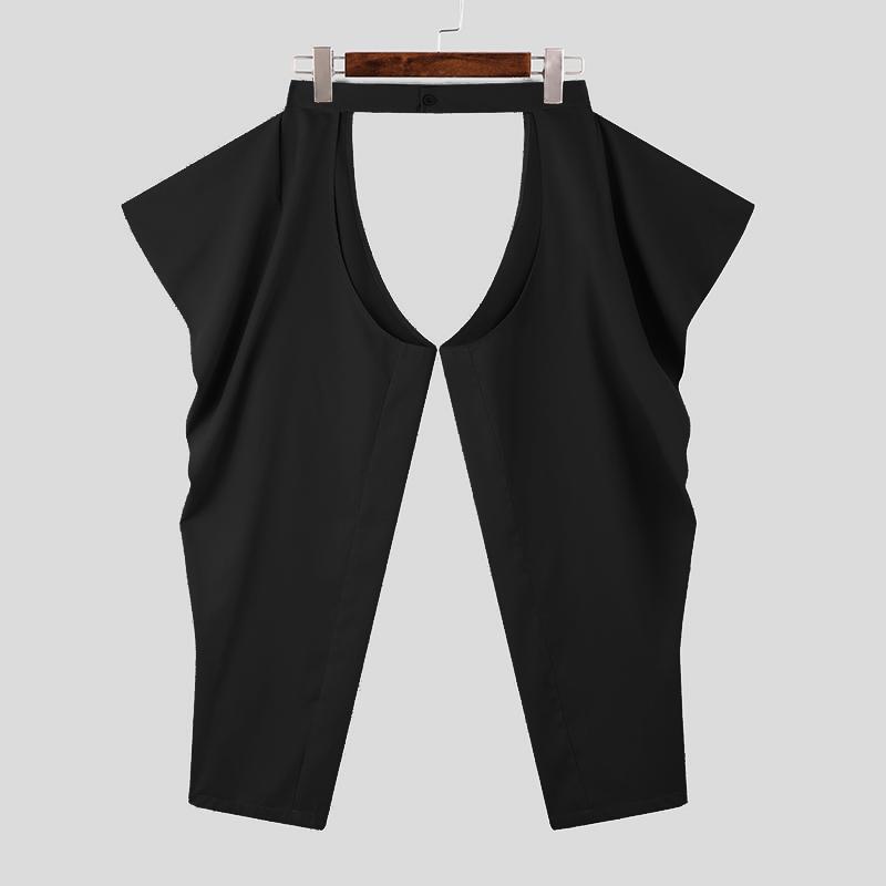 INCERUN Мужские длинные брюки с пуговицами на талии и полым шаговым швом, повседневные брюки с широкими штанинами