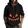 Halloween Printed Hooded Men's Oversized Drawstring Button Hoodie