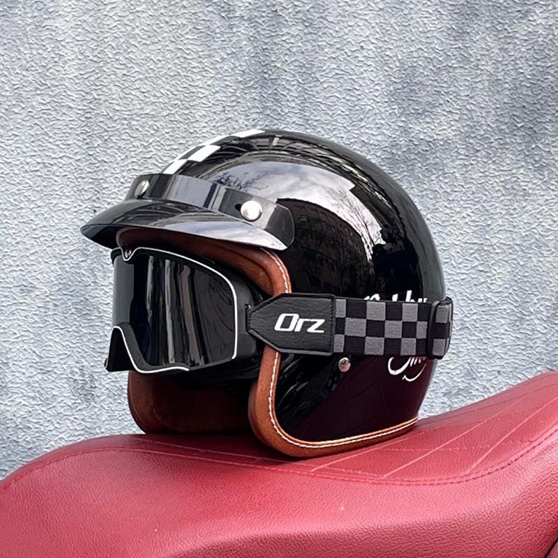 Vintage Style 3/4 Open Face Motorcycle Helmet With Visor ABS Certified Men Women All Season Use