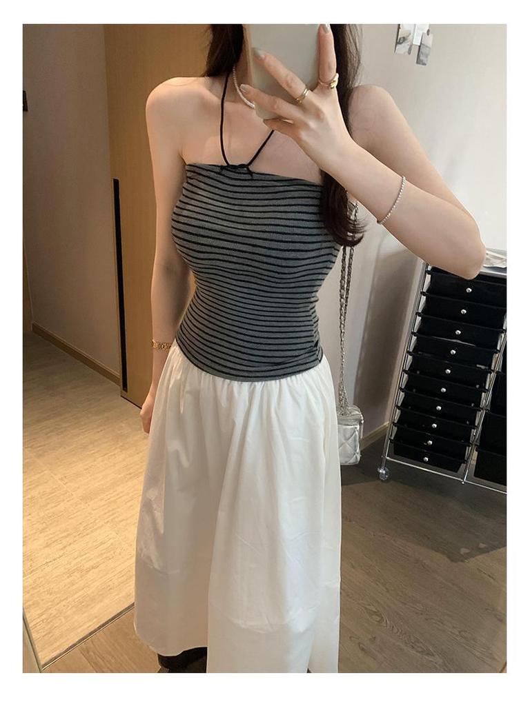 Женская майка-труба в полоску со шнуровкой в тайском стиле - уникальный летний дизайн