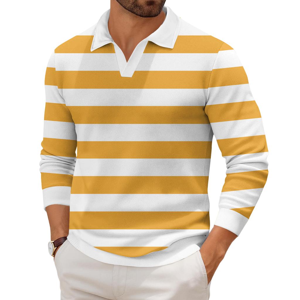 Мужская повседневная модная трикотажная рубашка с длинным рукавом и принтом на лацкане