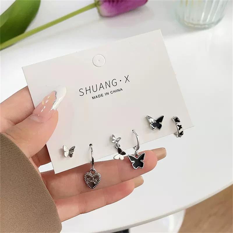 iF ME Готическая черная бабочка кристалл звезда серьги комплект для женщин девушка винтажные эстетические сердечки серьги гвоздики модные Y2K ювелирные аксессуары