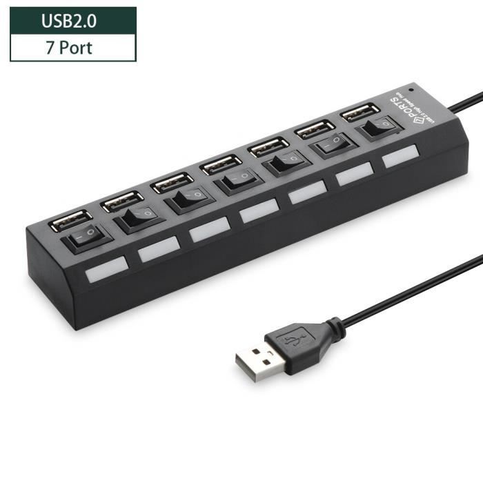 USB2.0 Черный 7 Портов - Высокоскоростной USB-хаб Множество внешних портов, USB-адаптер-разветвитель, расширитель, а