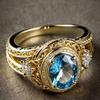 Huitan Classic Elegant Ring for Women Party Wedding Luxury Finger Accessories Gold Color Delicate Jewelry Inlaid Shiny Blue CZ
