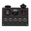Boat Switch Panel Car Switch Panel Waterproof Digital Voltmeter Dual USB Port 12V Outlet Combination Marine LED Rocker 5 Gang