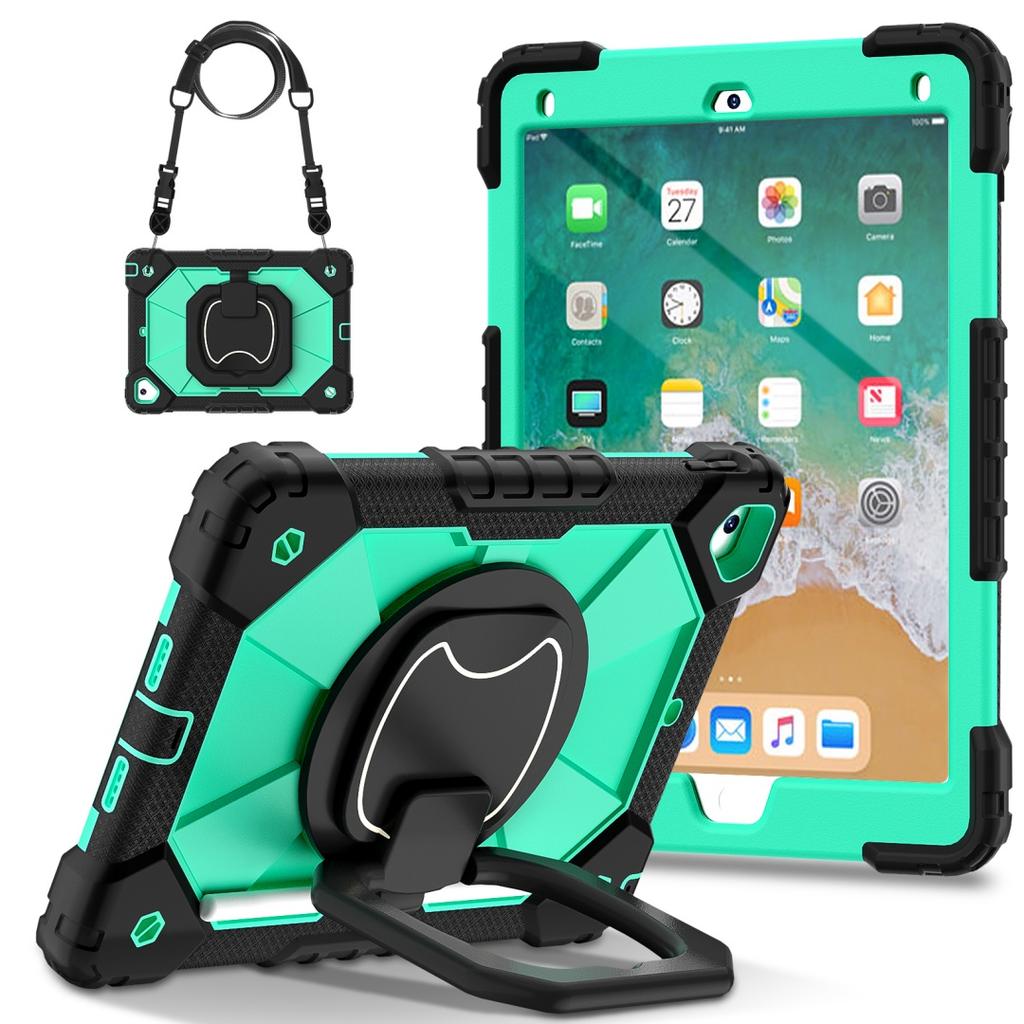 For Apple iPad 9.7 (2017) 360° Rotating Grip Heavy Duty Protection Stand TPU+PC 3in1 Anti-knock Shockproof Tablets PC Case